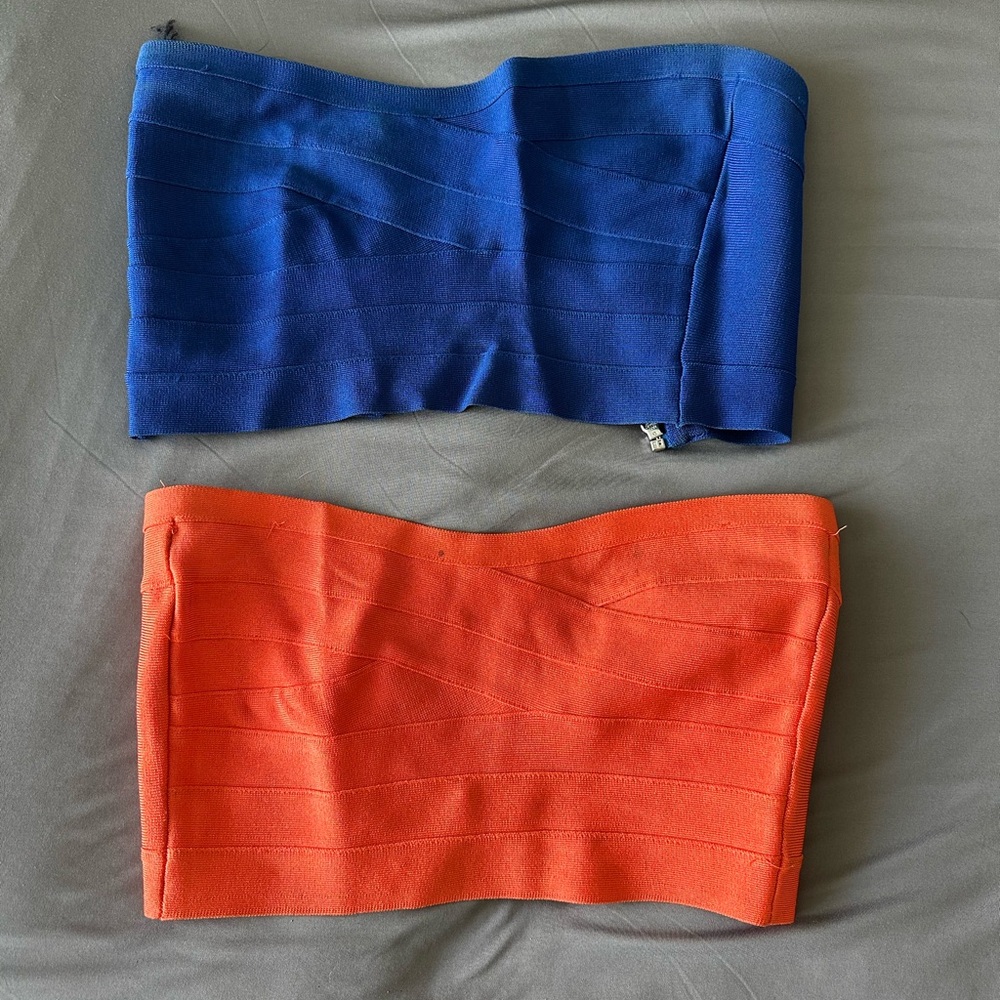 Bebe Women's Strapless Tops - Blue and Orange